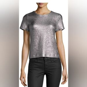 Short Sleeve Textured Metallic Top